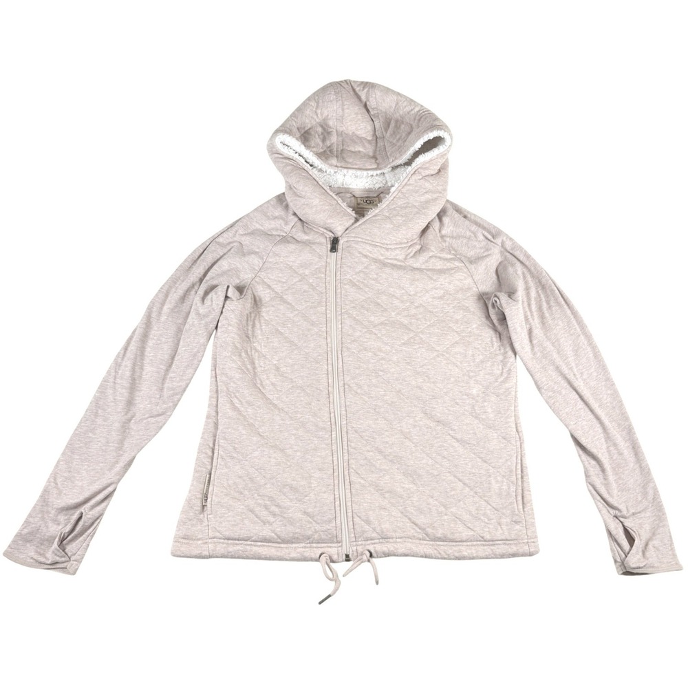 UGG Women's Quilted Asymmetrical Kay Zip Hoodie Jacket Sherpa Tan Size Large - Picture 2 of 12